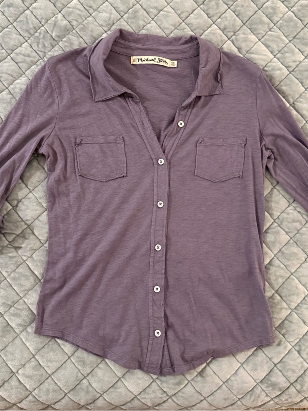 Michael Stars Purple Henley Button-Up Top